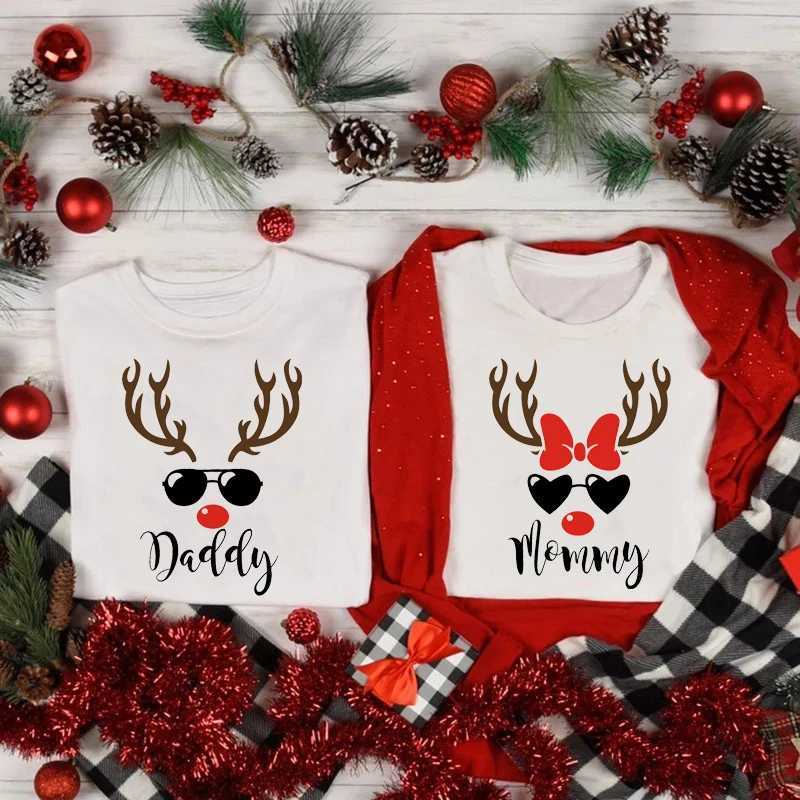 Reindeer Christmas Shirt Customized Name Family Match Christmas T-shirt Personalized Holiday Christmas New Year Family Appearance Set W241008