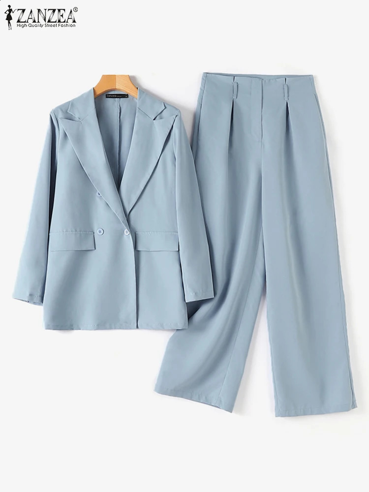 ZANZEA Women Elegant 2Piece Blazer Suits Fashion ed Lapel Sets High Waist Trouser 2pcs Outfits Office Lady Pant 241007