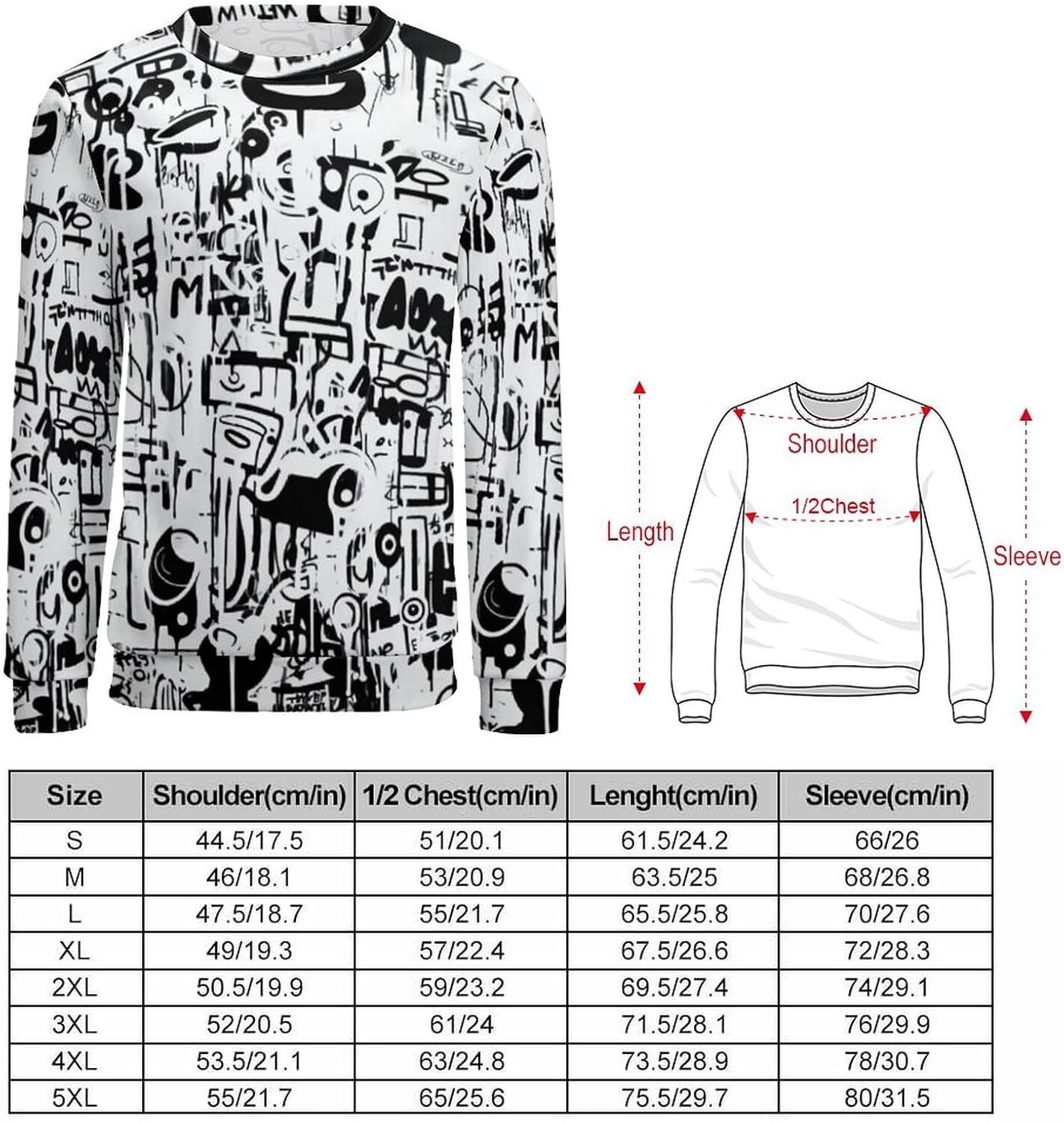 Long Sleeve Shirts for Men sweatshirt Men's Streetwear Hip Hop Graffiti Crew Neck Sweatshirts Long Sleeve Pullover Casual Tops long sleeve t shir