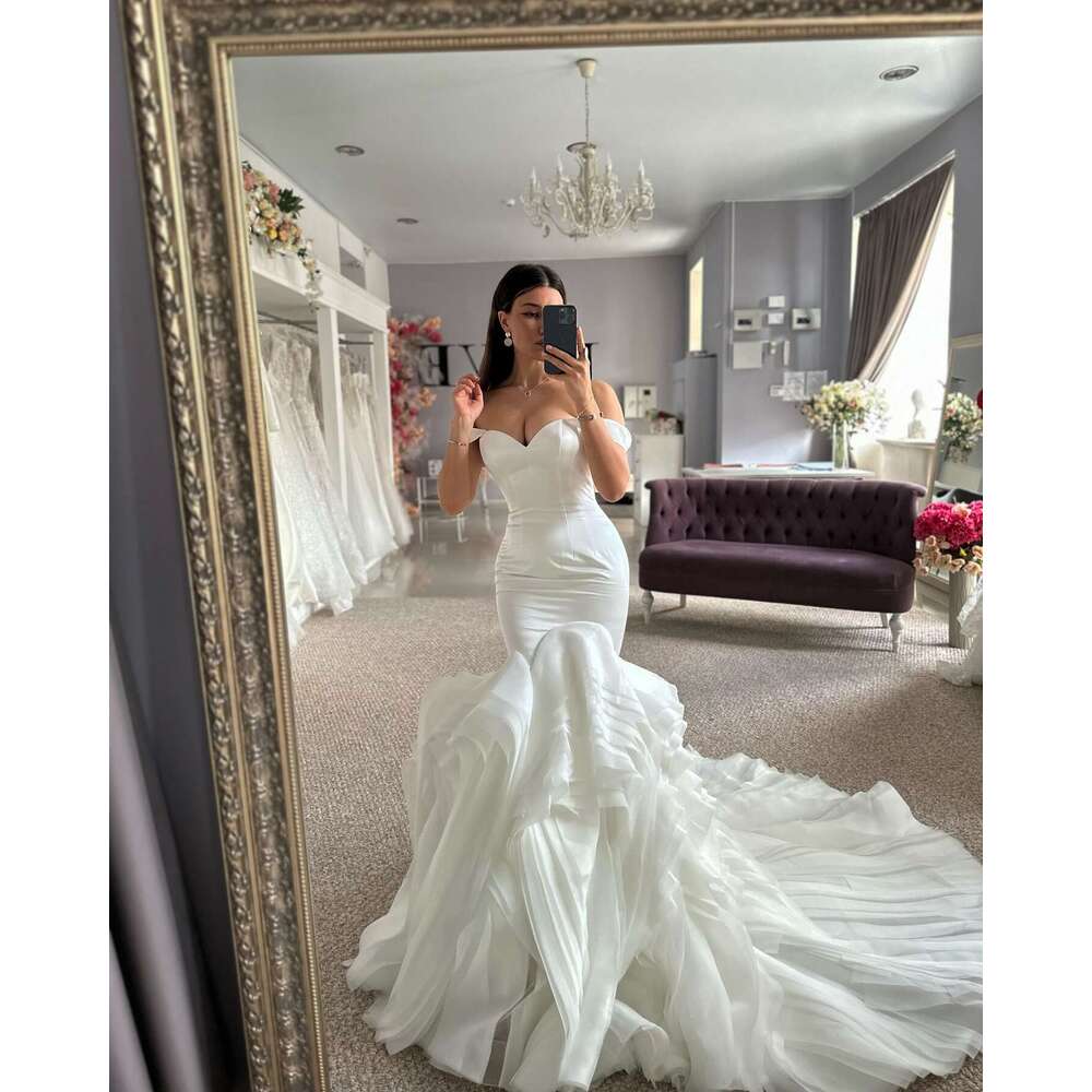Mermaid Tulle Ruffle Wedding Dresses Long for Bride 2025 Off the Shoulder Court Train Bridal Dressess Gowns
