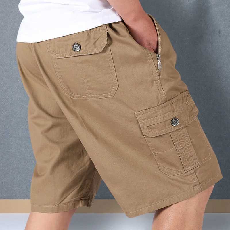 Summer New Loose Zipper Pocket Solid Casual Shorts All match Plus Size Elastic Waist Fashion Trend Sweatpants Korean Mens WearW240713