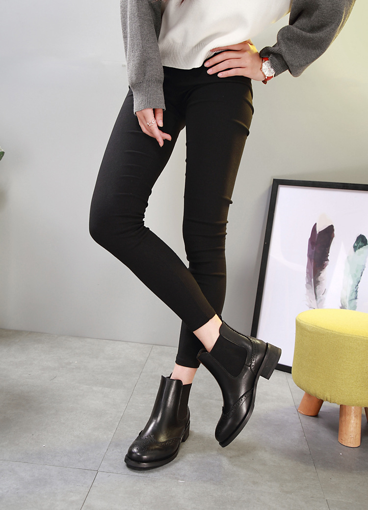 Genuine leather Martin boots female British style autumn and winter padded bare boots retro Brock short boots Chelsea boots female