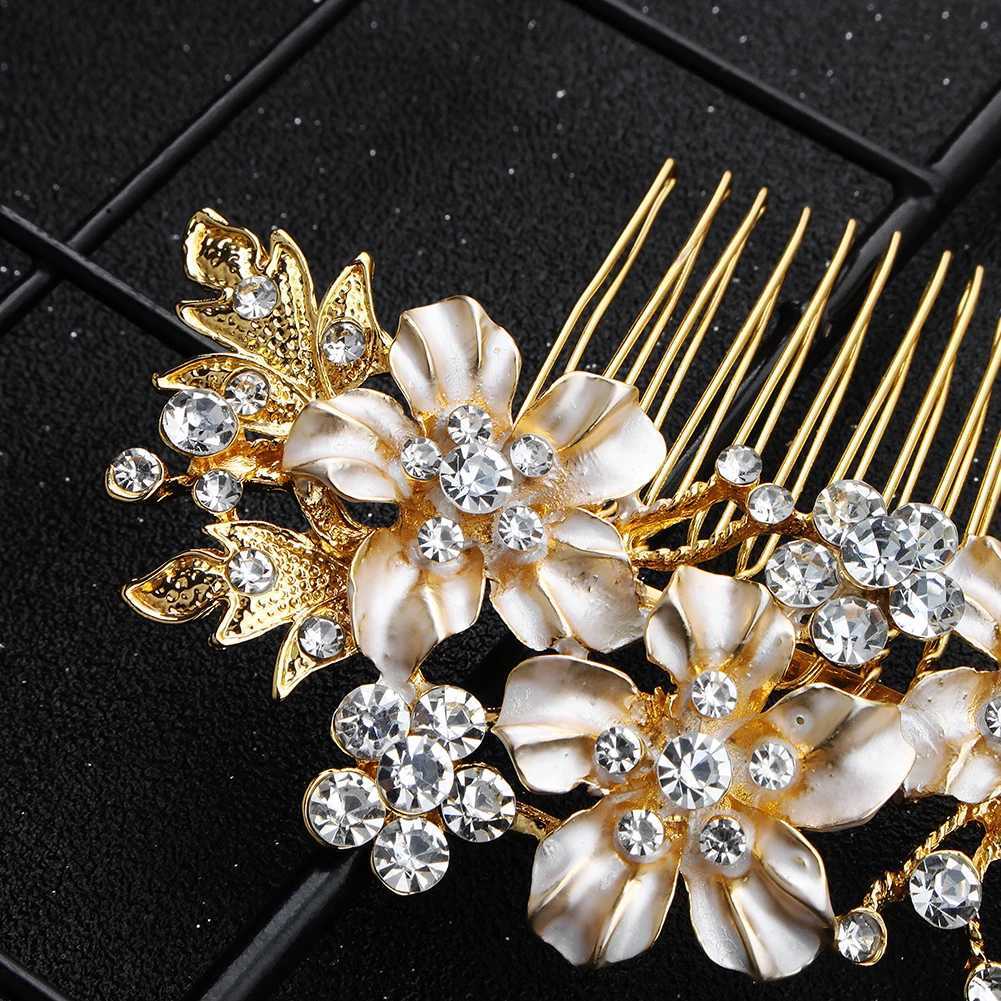 Gold/Silver Metal Hair Comb Handmade Wedding Hair Comb Bridal Flower shaped Hair Clip Wedding Accessories W241007