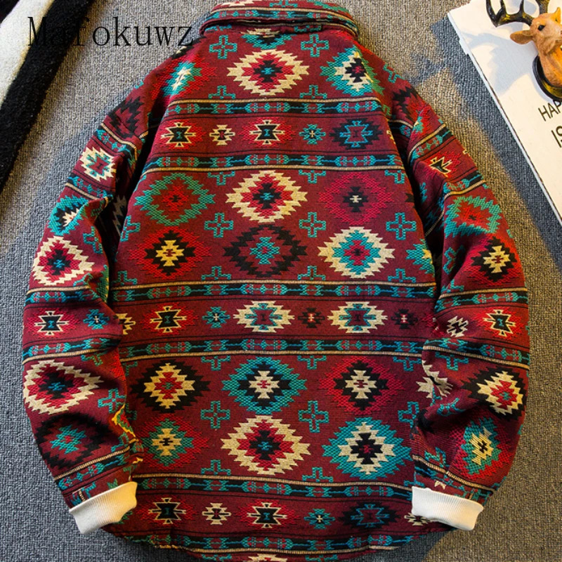 Autumn vintage embroidery woven long sleeved mens ethnic style loose casual high street shirt jacket mens clothing 241008