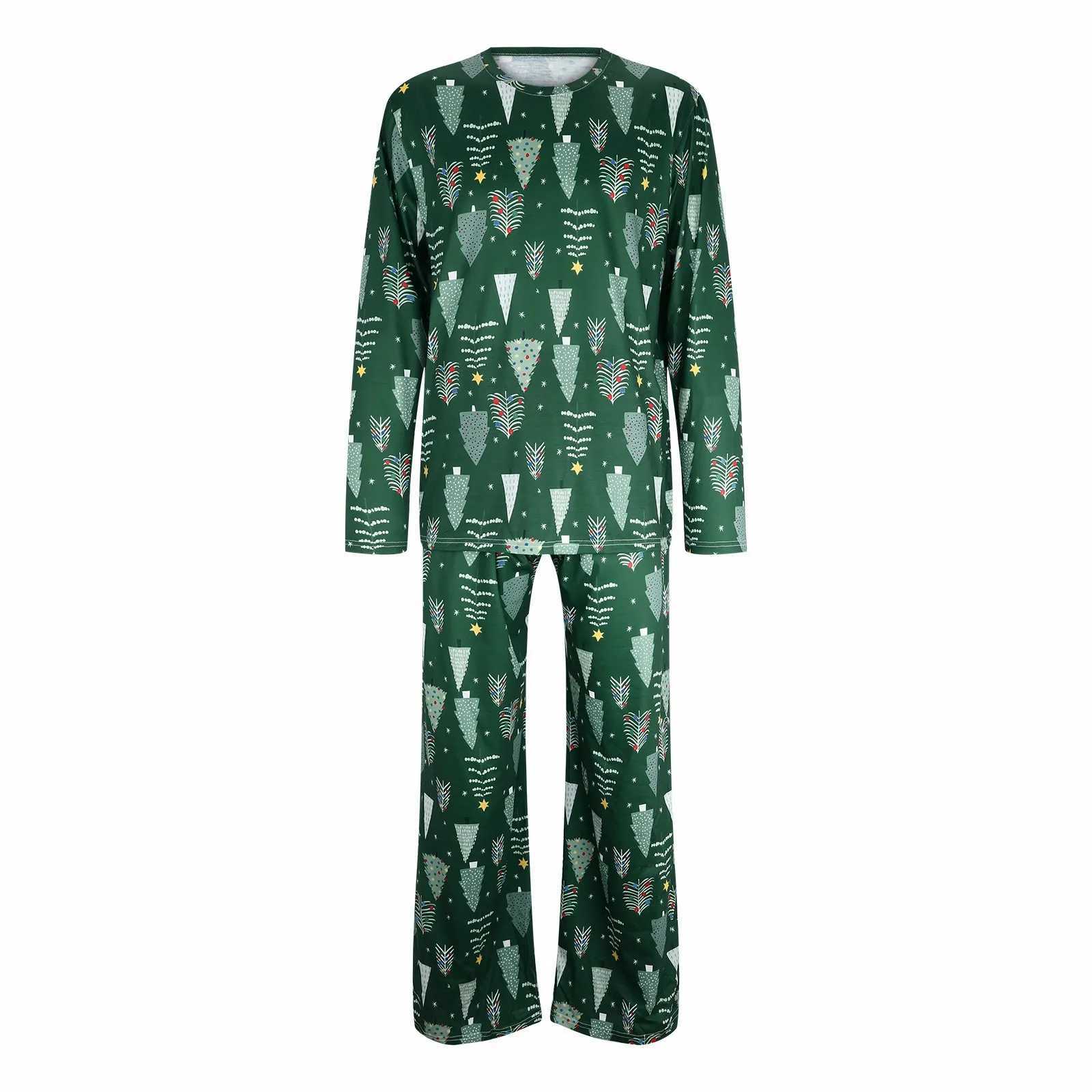 Green Pink Christmas Pajamas Family Matching Clothing Tree Printing Parents and Childrens Clothing Family Clothing Navidad W241008