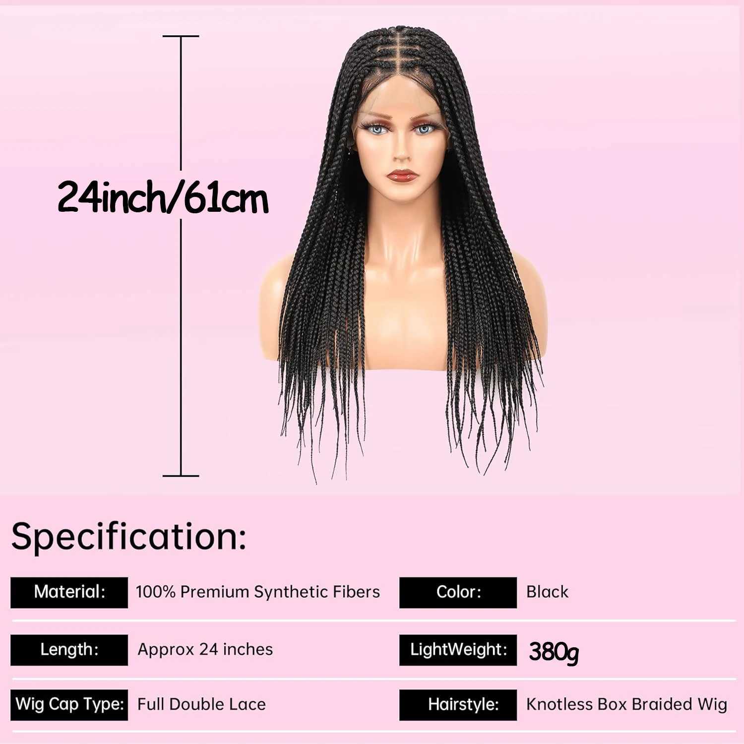 24 Box Lace Front Square Knotless Braided Wigs For Women Synthetic Black Full Double Lace Braided Wig with baby hairXJ241008