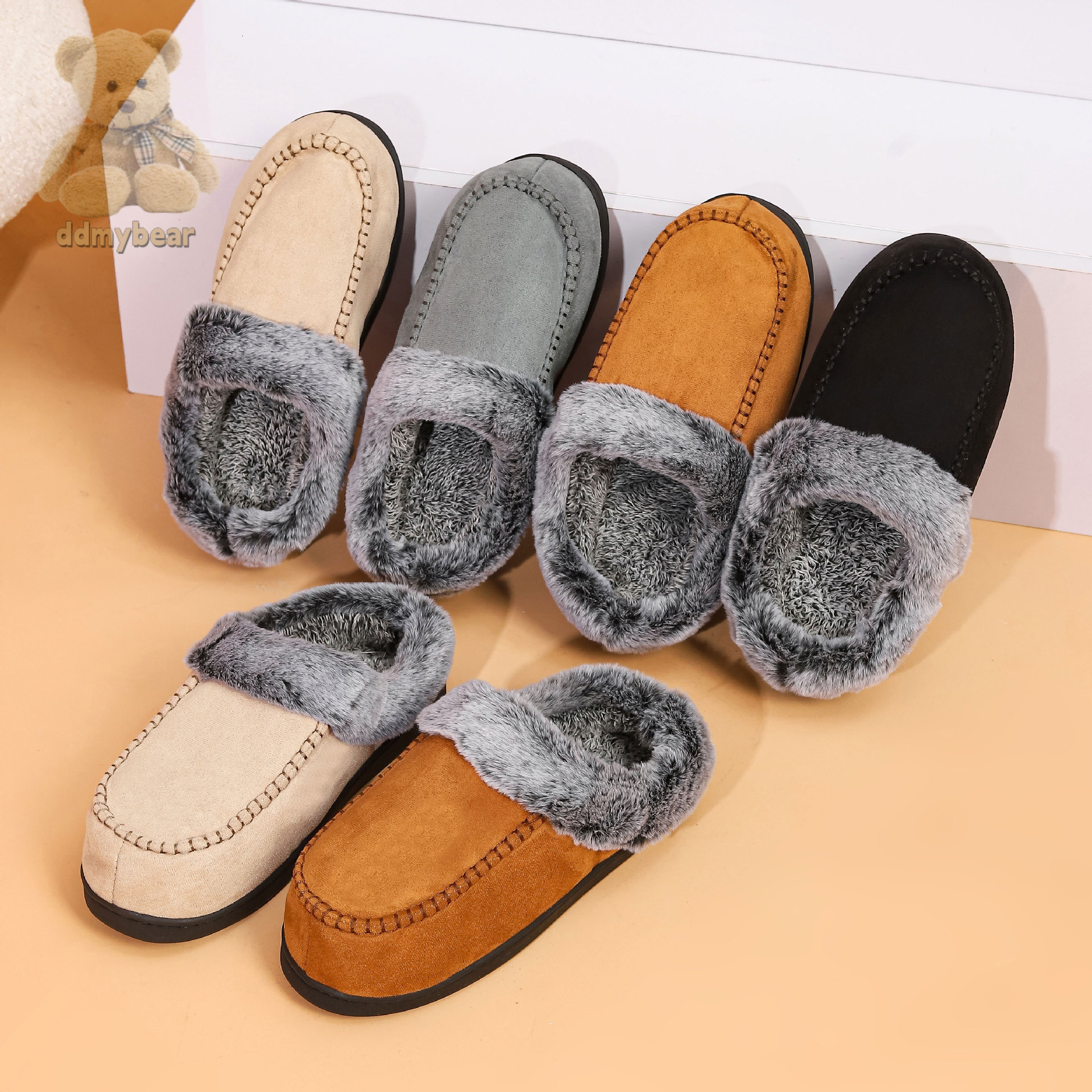 Ddmybear New Men's Fading Hairy Mouth Mark Shoes For Home Warmth And Outer Wear With Velvet Anti Slip Thick Cotton Slippers Chinese Brand Shoes F