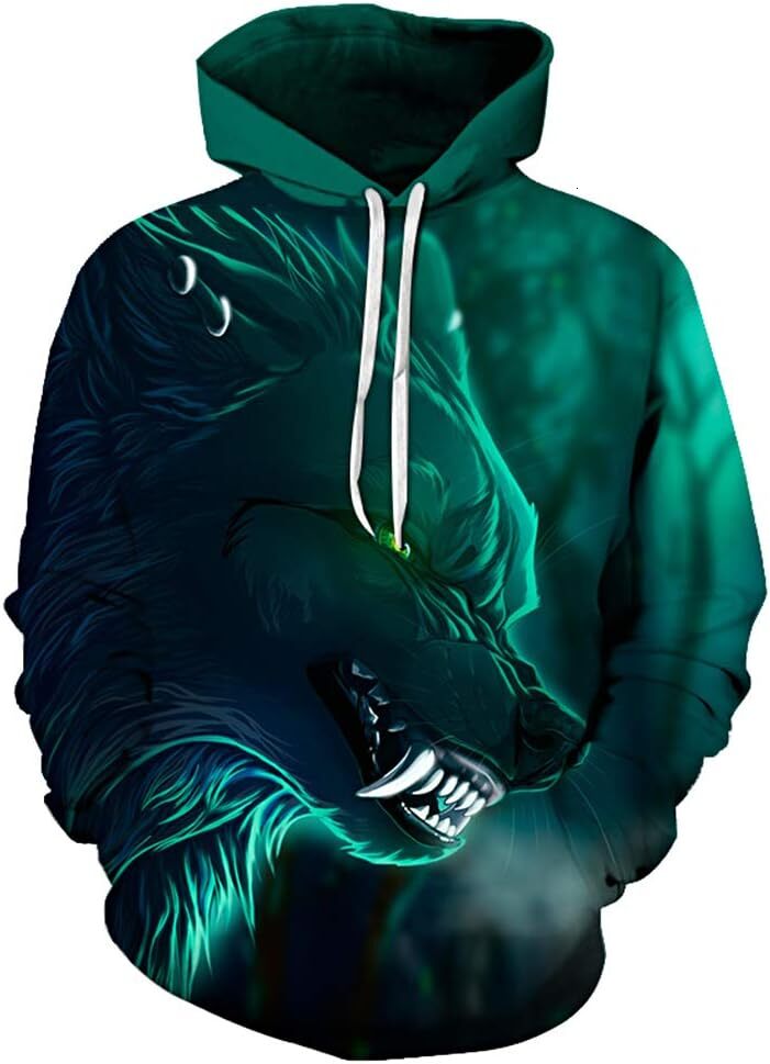 Hoodie for Mens Womens Mens Wolf Pattern Long Sleeve Personality Hoodies Sweatshirt Pullover with Pocket Graphic Hoodies sweatshirt cool