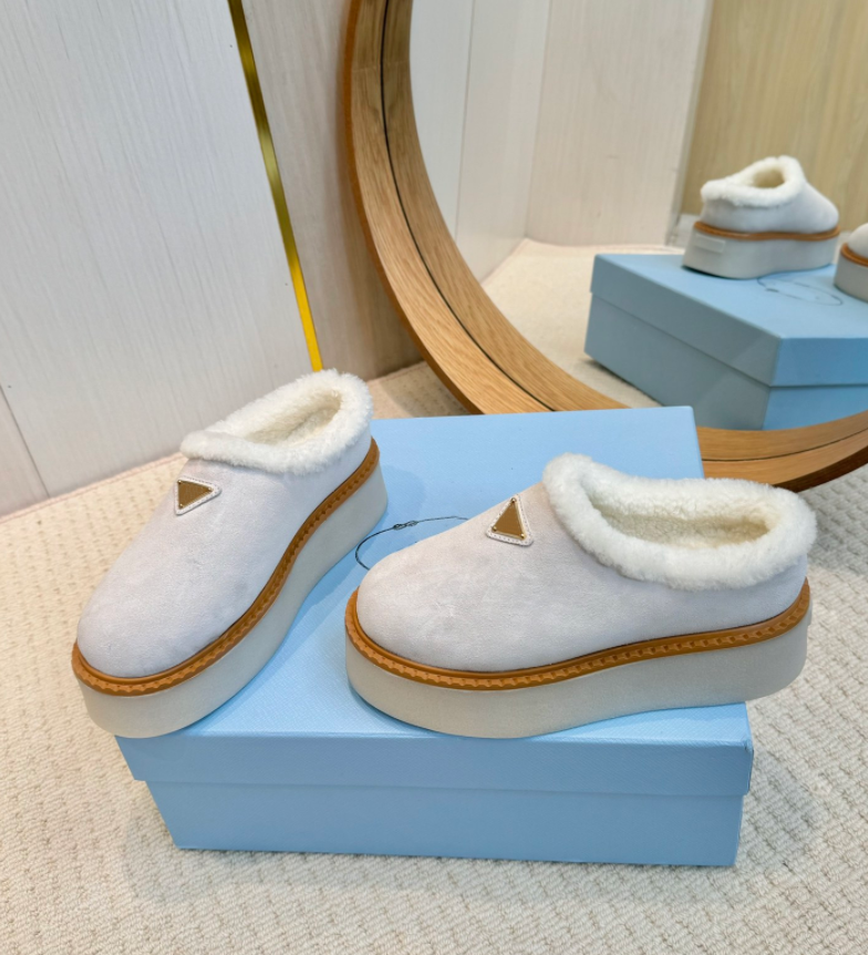 Winter women loafer Fur boots Suede mules slipper Mini Boot Platform Furry Loafers Chunky Snow shoes Evolve Genuine Shearling Clog 35-41