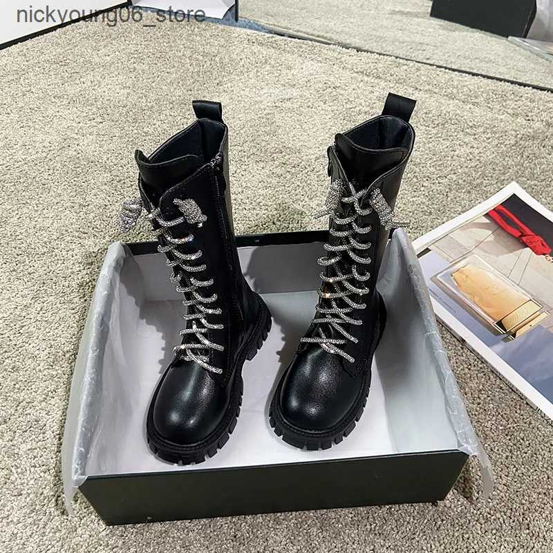 Boots Autumn New Long Boots for Girls Fashion Kids Rhinestone Princess Shoes Warm Anti Slip Casual Cotton Boots Lace Up Children Shoes L240910