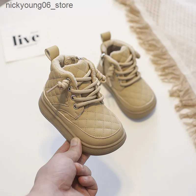 Boots 12-16cm Girls Boys Winter Sneakers Boots Warm Sewing Simple Retro Ankle Boots For Kids Woman Baby Solid Winter Walkers L240910