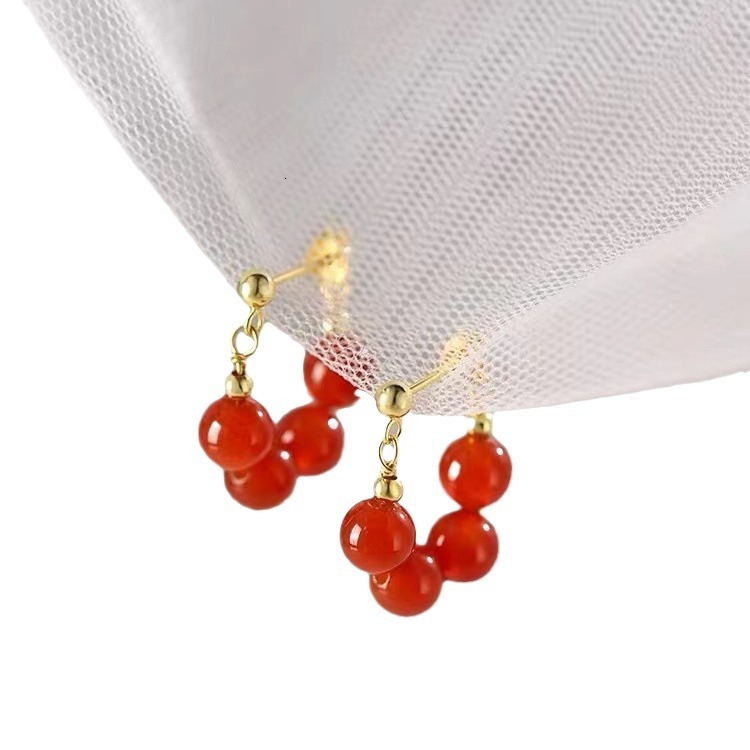 Pure sier needle red bead earrings for female niche, light New Year earrings, 2024 new ear accessories