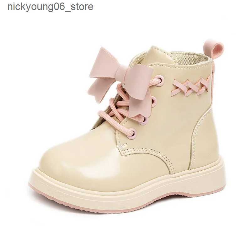 Boots Girl Boot Children Plush Short Boot Bow British Style Leather Boot Baby Boot Winter for Girl Kid Casual Sneaker Botas Para Nia L240910
