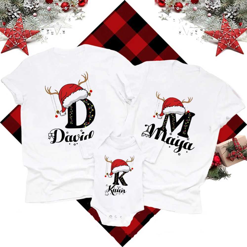Personalized Christmas Family Matching Clothing Initial Name T-shirt Mom Dad Daughter Son Appearance Clothing Baby Tight Clothes W241008