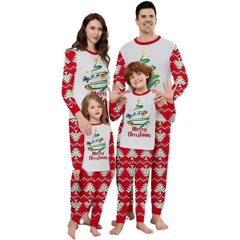 2025 Christmas Family Matching Pajamas Merry Christmas Fireproof Work Printing Pjs Adult and Childrens Clothing Set Baby Hoodie+Dog Clothing W241008