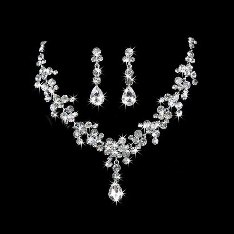 3 pieces/set womens necklaceearrings crystal wedding party bride jewelry necklace earrings jewelry accessories set gift 240924
