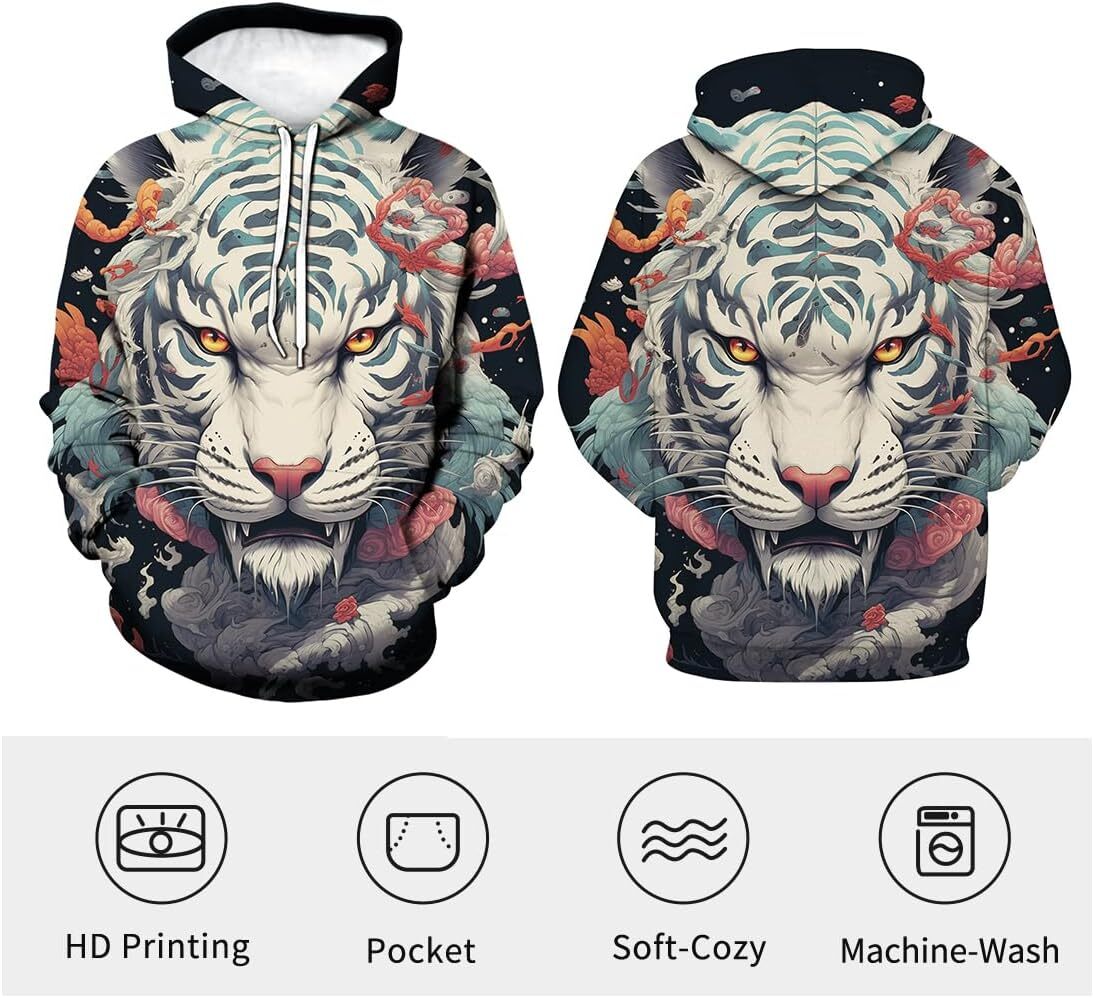 Hoodie for Mens Womens Unisex 3D Printing Novelty Animal Pattern Hoodies Tiger Hoodie Sweatshirt Long Sleeve Top Graphic cool