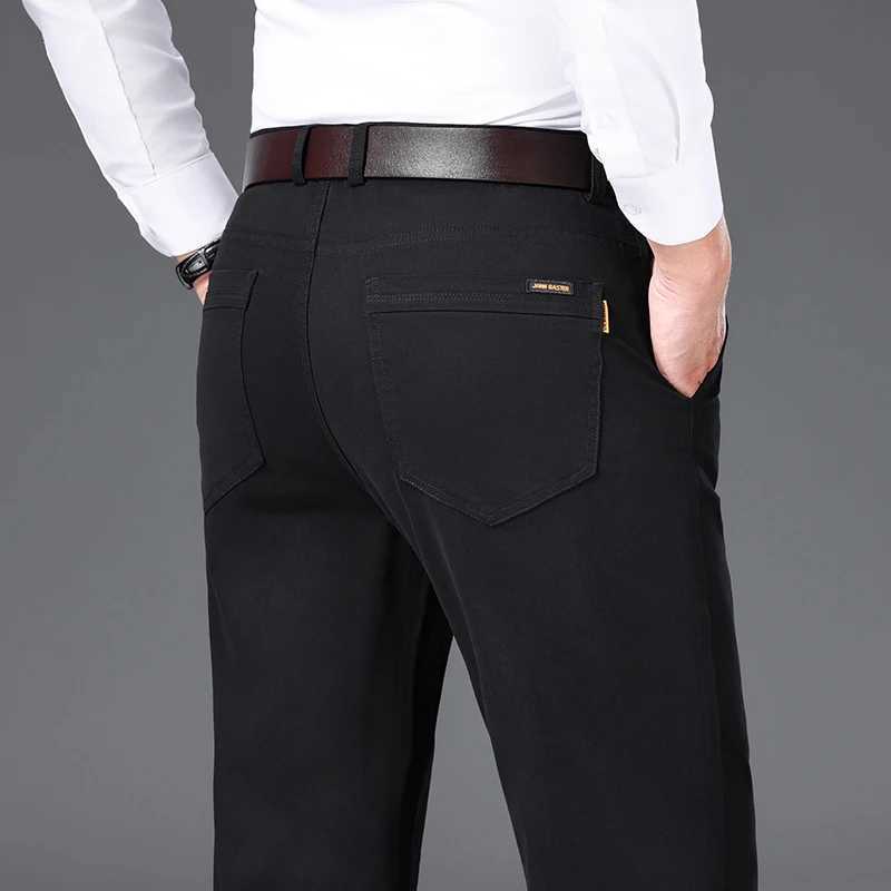 Autumn Classic Mens High Waist Business Jeans High Quality Deep Blue Straight Stretch Denim Mens Brand Thick PantsW240715