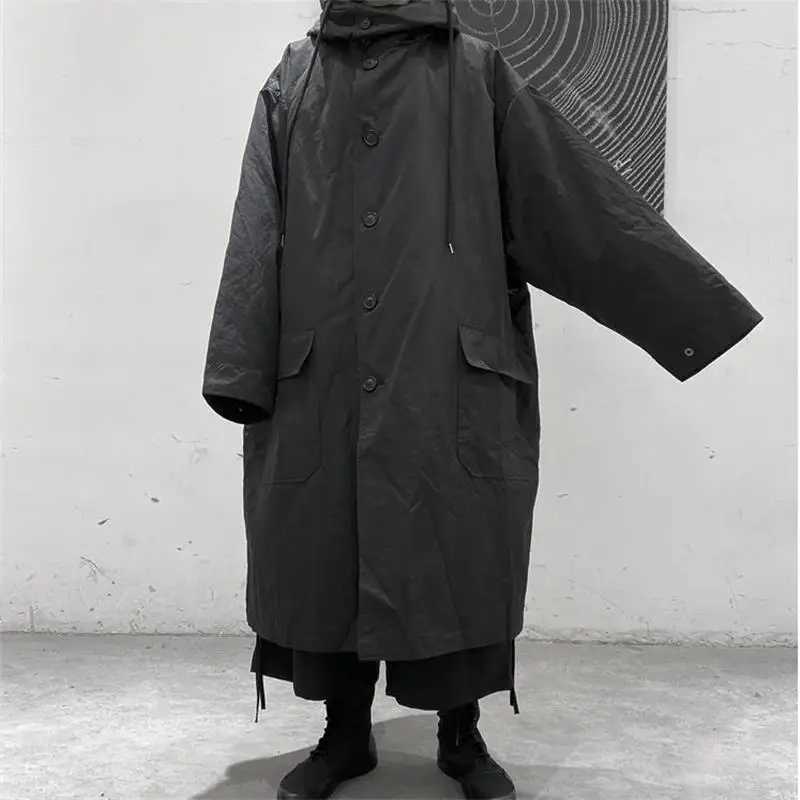 Mens mid length cotton windproof jacket black jacket windproof jacket fashionable 2021 new winter cotton jacket W241007