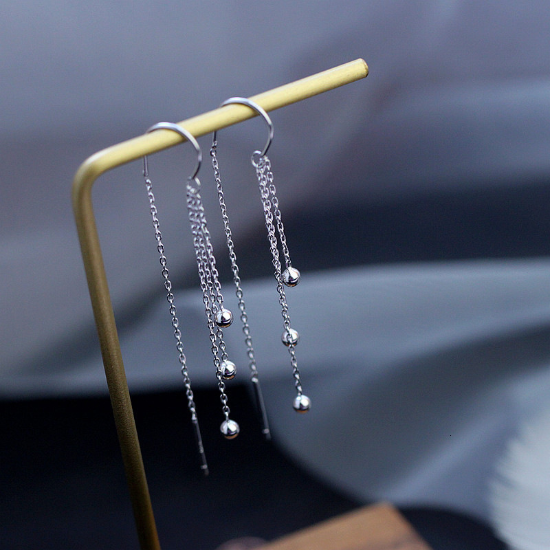 Pure sier needle for women, internet famous earrings, curved hoo, round beads, tassels, niche earrings