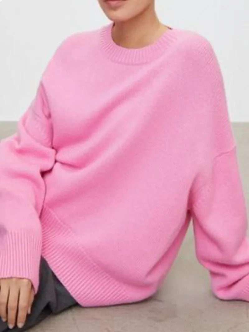 Winter warm thick knitted sweater solid black soft pull loose Korean autumn womens coat Oneck jumper 241007