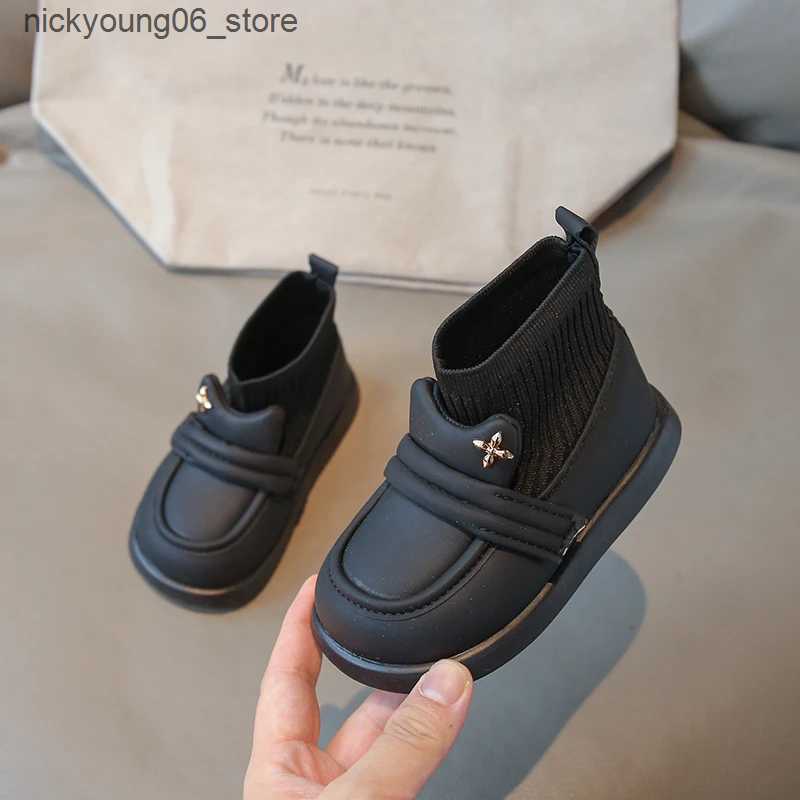 Boots Kids Boots Solid Color Cute Britain Boys Fashion Children Round-toe 2023 Spring Autumn Platform Non-slip Sock Boots Girls 22-31 L240910