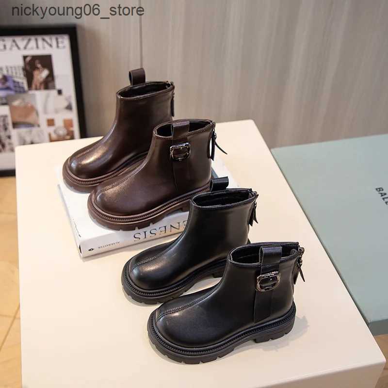 Boots Zapatos Nia Platform Plush Kid Boot Autumn/Winter British Leather Boot Zhongda Tong Girls Ankle Boot Warm Girl Boot Kids Shoes L240910