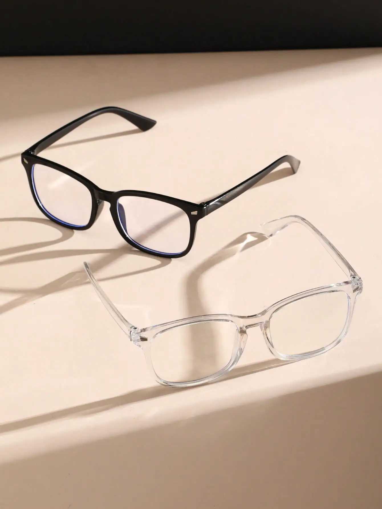 2PCS Unisex Geometric Plastic Frame Casual Anti-Blue Light Clear Glasses For Daily School Life Office AccessoriesX241008