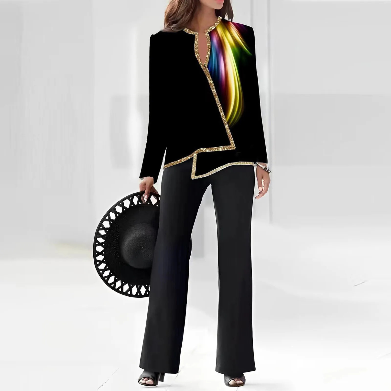 Set of 2 long sleeved tops loose wide leg pants Trouser twopiece wedding set suitable for small weddings 241008