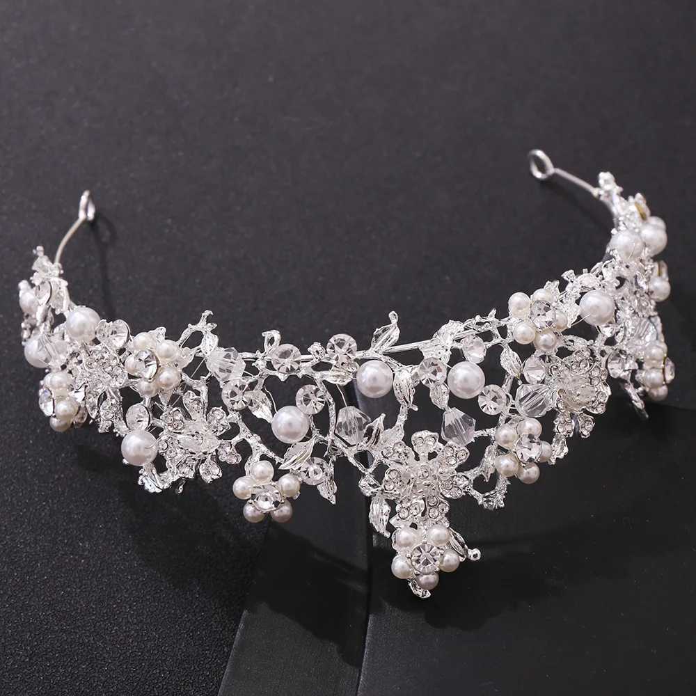 Handmade Pearl Crystal Water Diamond Princess Tiaras and Diadem Wedding Bridal Hair Accessories W241007