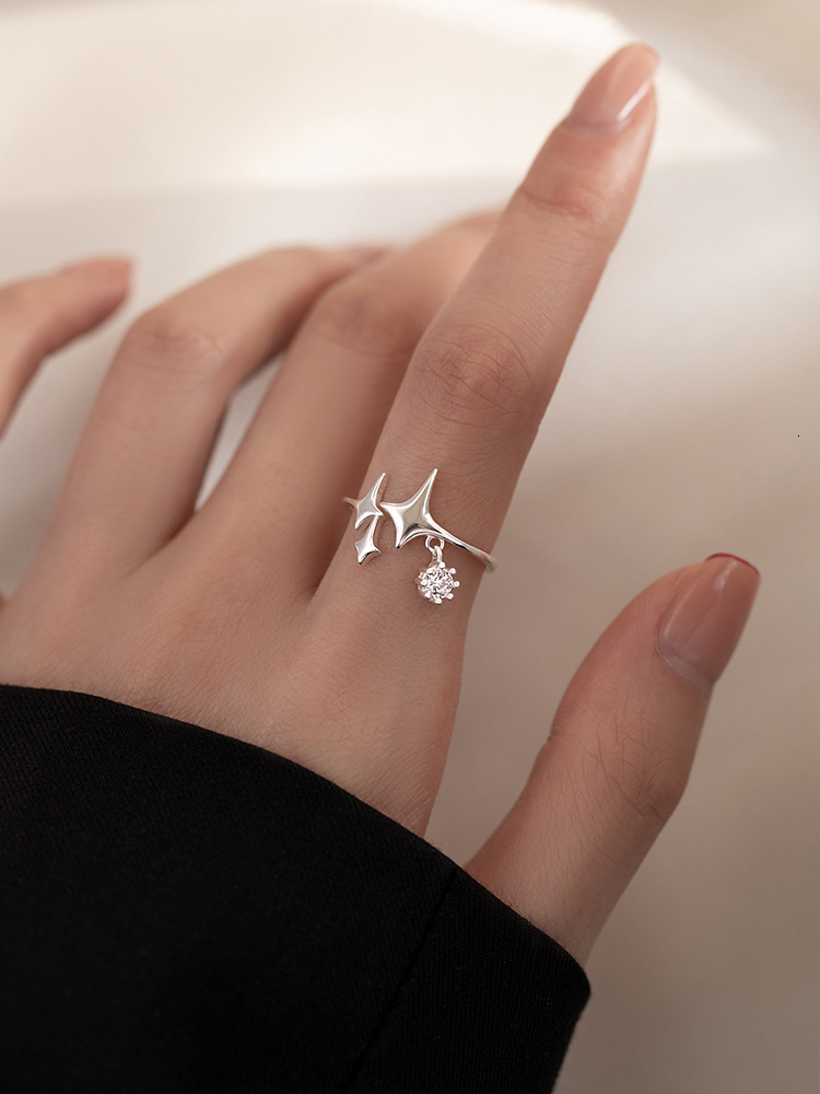 four pointed star for women, 2024 new trendy irregular tassel index finger ring