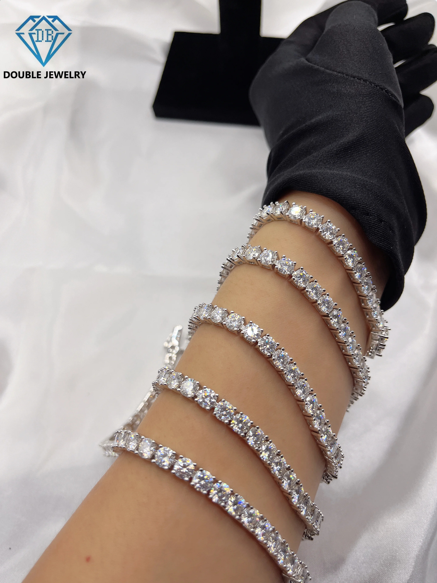 Double gemstone fashion Mo silica diamond tennis bracelet girlfriend bracelet jewelry gift 925 sterling silver jewelry 240929