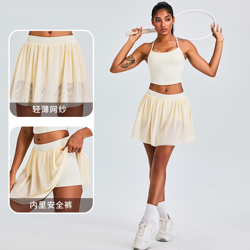 New sports with pleated A-line tennis skirt, covering the buttocks show off weight and prevent exposure to light, outdoor fitness yoga short skirt