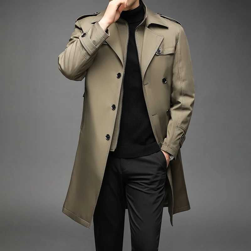 New slotted jacket mens long detachable intelligent leisure windproof machine mens long jacket solid color lapel slotted jacket W241007