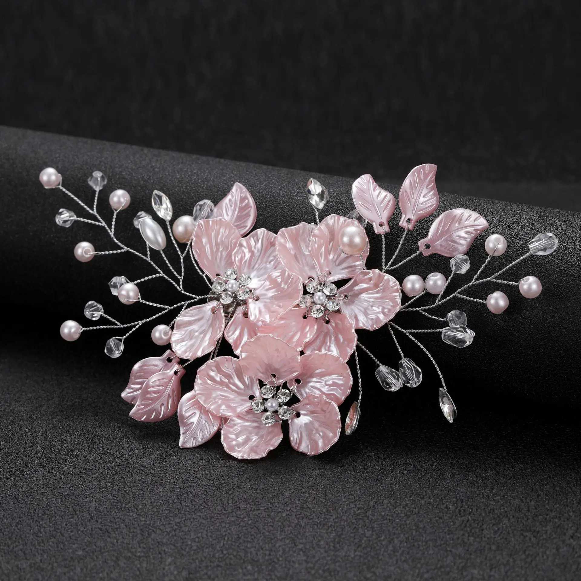 Crystal pearl flower hair clip elegant womens headwear precious jewelry bridal wedding hair accessories W2410076