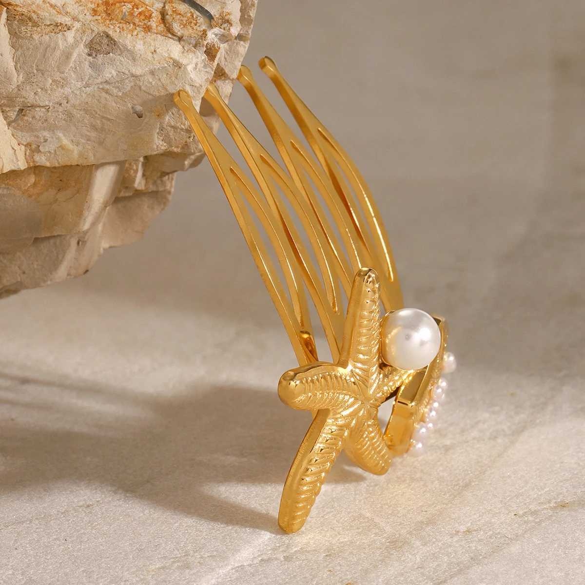 Jewelry poster waterproof metal texture starfish scalp artificial pearl hair clip elegant womens luxury hair accessories travel gifts W241007