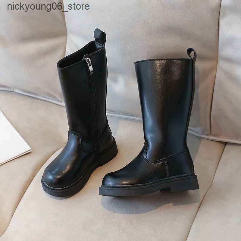 Boots Girls Boots Autumn Winter Kids Fashion High Top boots Toddler Children Warm Fur Shoes Classic Non slip Platform Black Soft Sole L240910