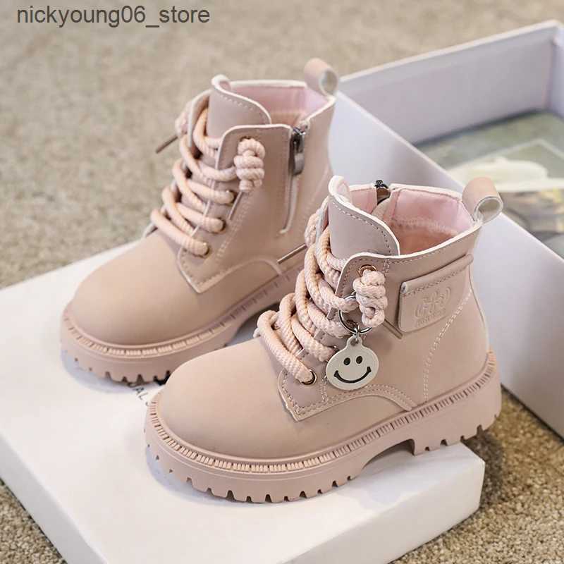 Boots Girls Boys Ankle Leather Boots with Zipper Lace Up Outdoor Hiking Waterproof Anti-Slip Durable Combat Bootie for Kids L240910 L0910