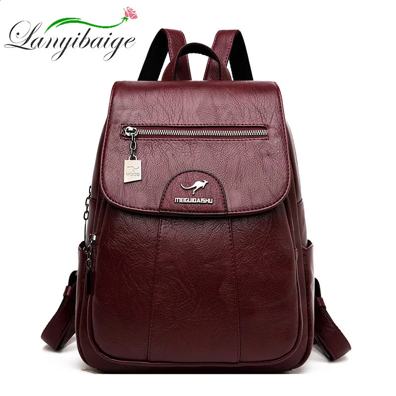 Womens leather backpack highquality retro womens suitable for girls school backpacks travel bags 241008