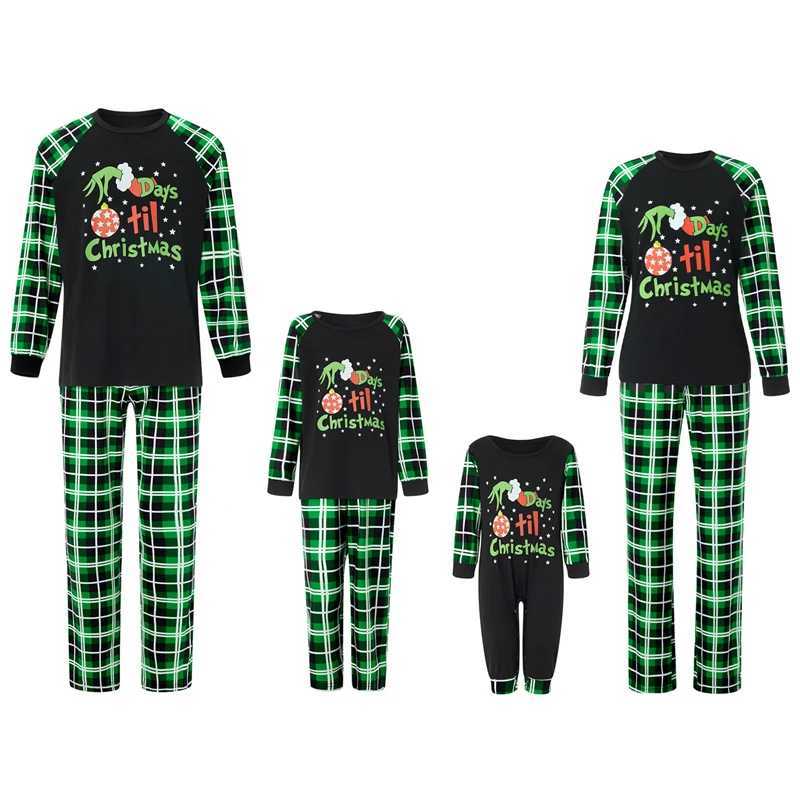 Christmas Family Pajama Set Baby Children Parents Long Sleeve Letter Printed T-shirt Plain Pants Pajama Lounge W241008