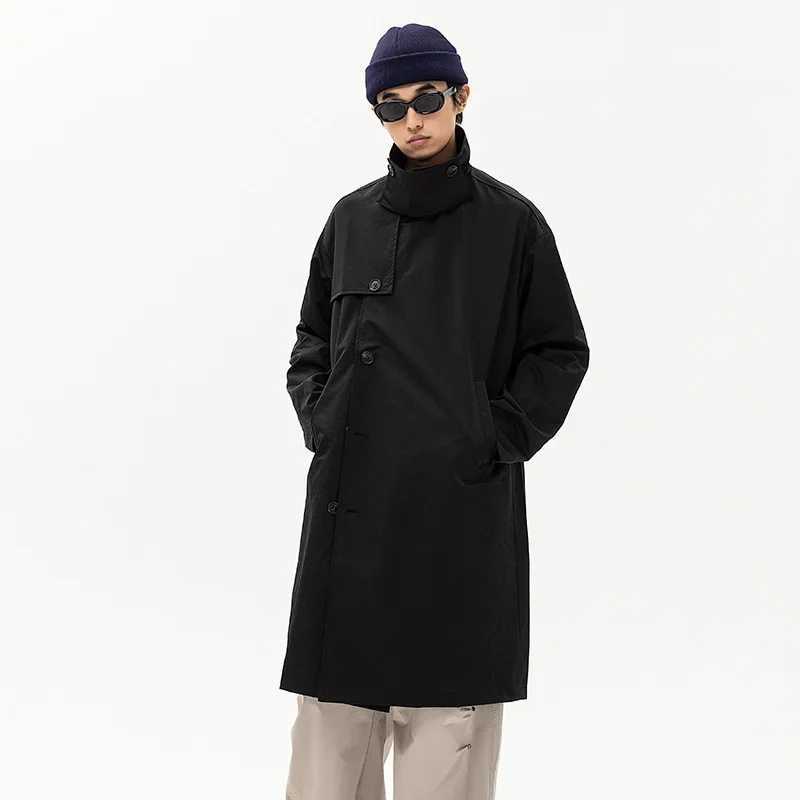 Mens style Japanese Korean retro fashionable loose fur Midi long trench coat Cityboy long jacket spring and autumn coat W241007