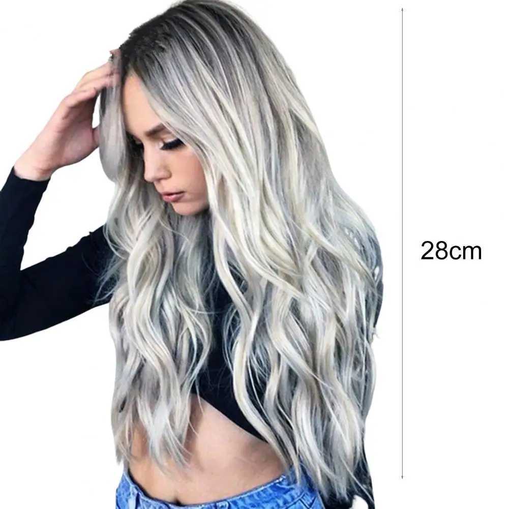 Mid Length Wig Fluffy Fashion Role Play Props Synthetic Wigs High Temperature Silk Gray Gradient Long Curly Hair Wig for DailyXJ241008