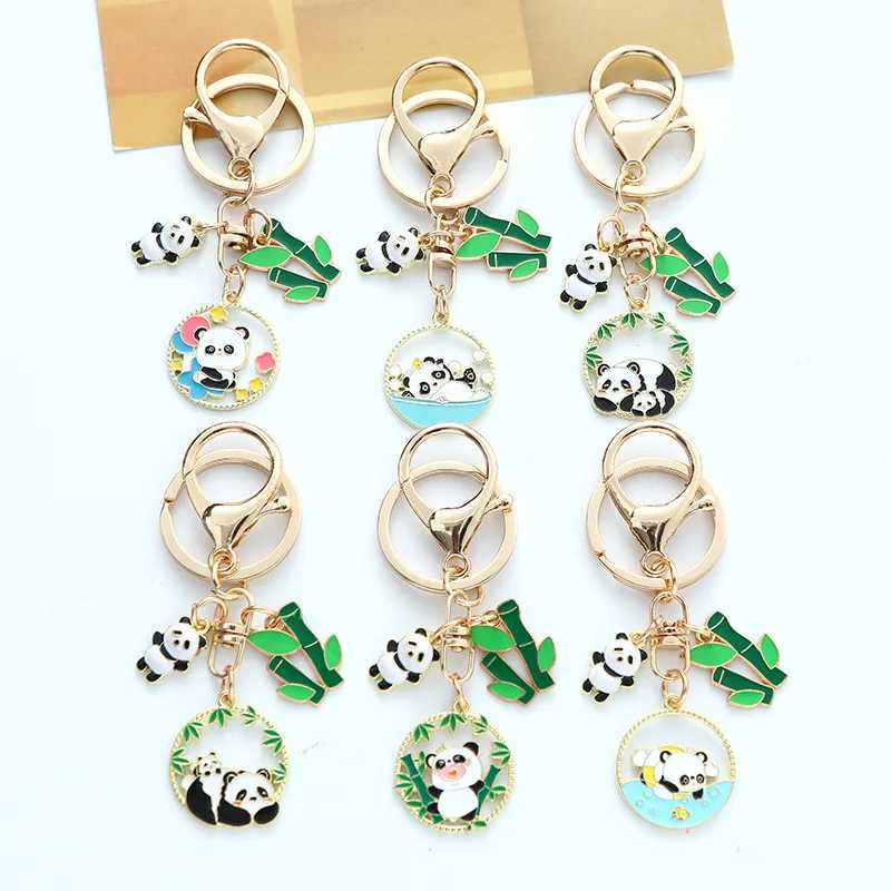 Cute Enamel Bamboo Panda Keychain for Women Girls Fashion Sweet Gold Color Metal Key Chain Handbag Key Pendant Jewelry GiftX241008