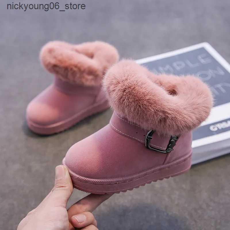Boots Toddlers Girls Snow Boots 2023 Winter Brand New Kids Cotton Boots Fluffy Fur Thick Warm Children Snow Boots 21-37 Classic Sweet L240910