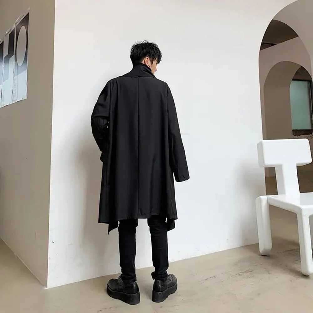 Mens outerwear long sleeved scarf collar raincoat pure cotton jacket retro irregular jacket mens streetwear W24100710