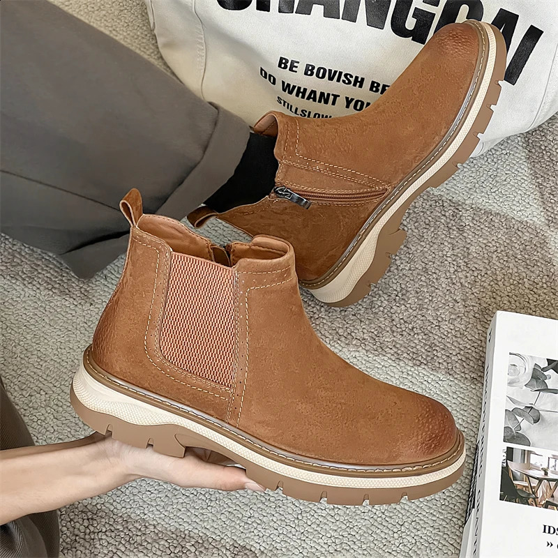 Fashion Trends Mens Side Zipper Genuine Leather Ankle Slip-on Man Business Shoes Cowhide Boots 240929
