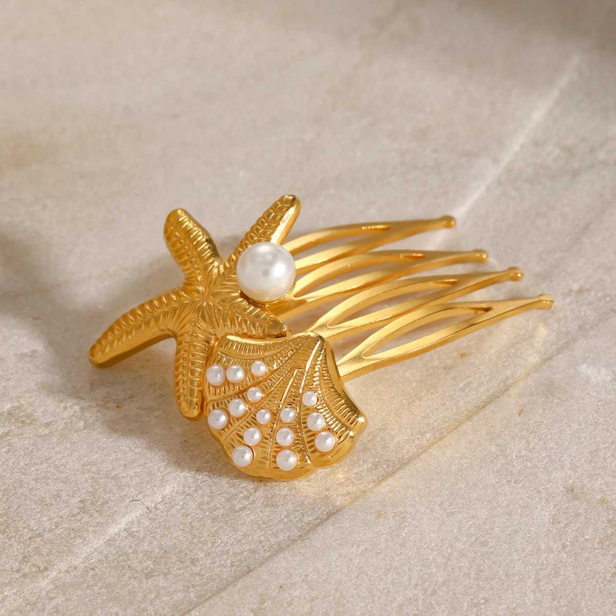 Jewelry poster waterproof metal texture starfish scalp artificial pearl hair clip elegant womens luxury hair accessories travel gifts W241007