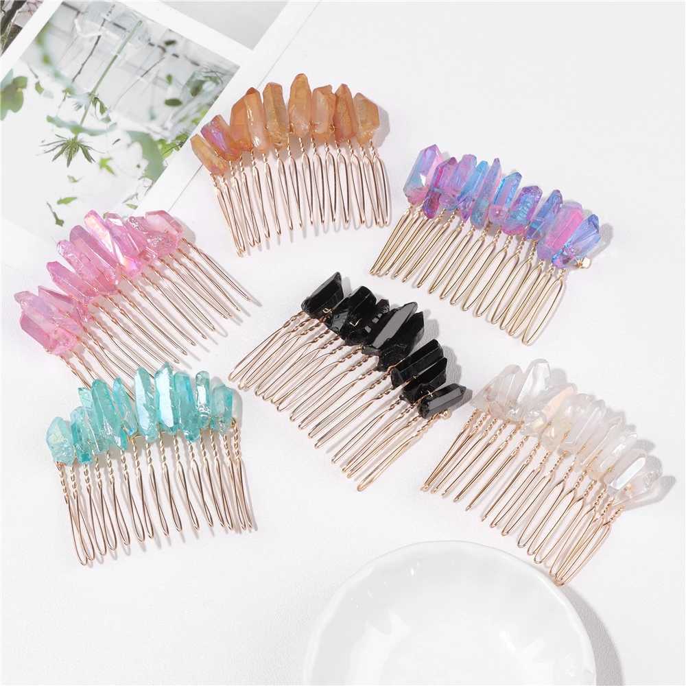Irregular crystal hair comb suitable for female brides wedding hair accessories healing spiritual quartz stone hair headwear jewelry W241007