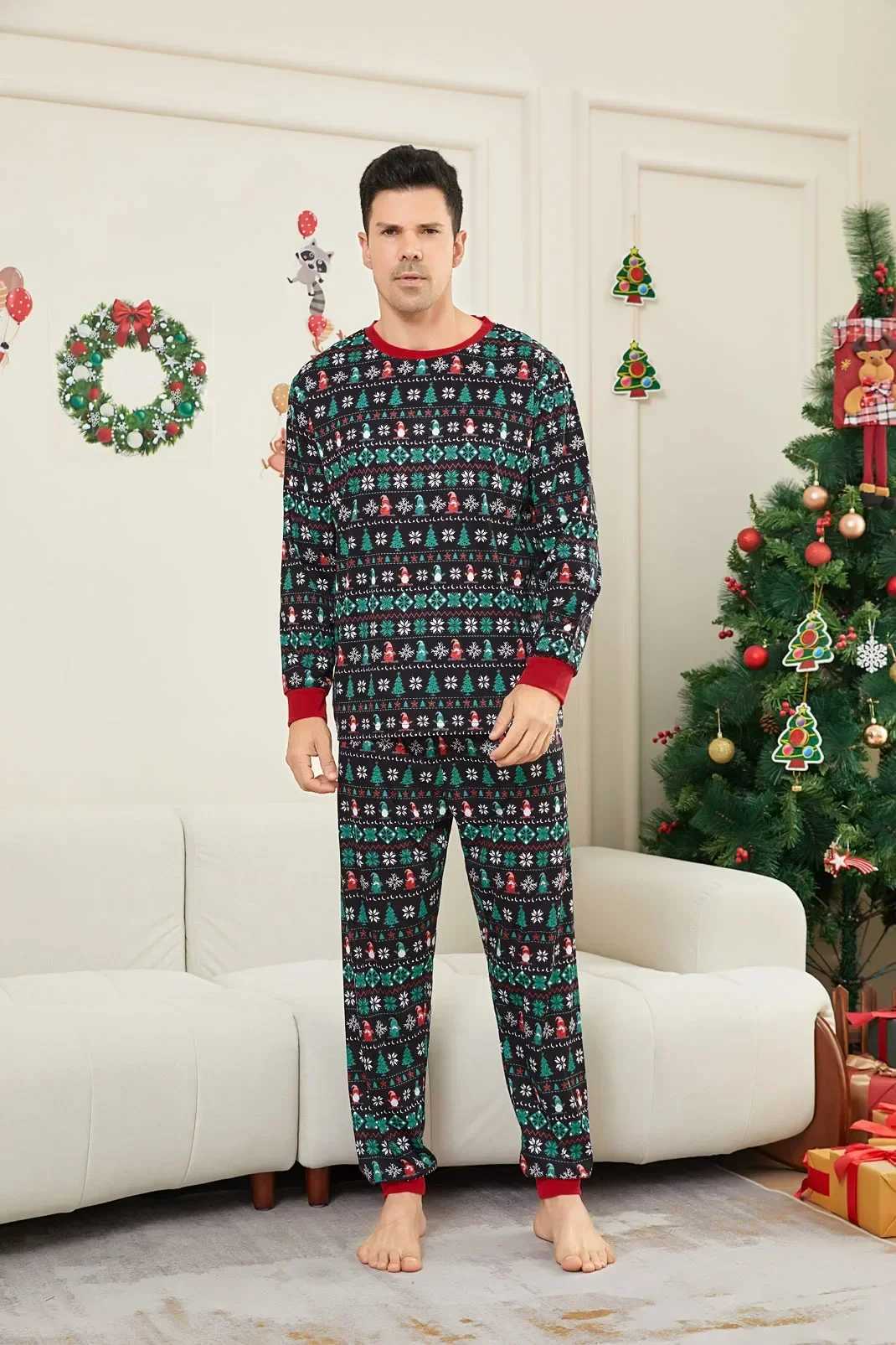 New Arrival Allover Print Christmas Pajamas Set Parent-child Matching Outfits Casual 2 Pcs Suit Baby Dog Romper Xmas Family LookXJ241008