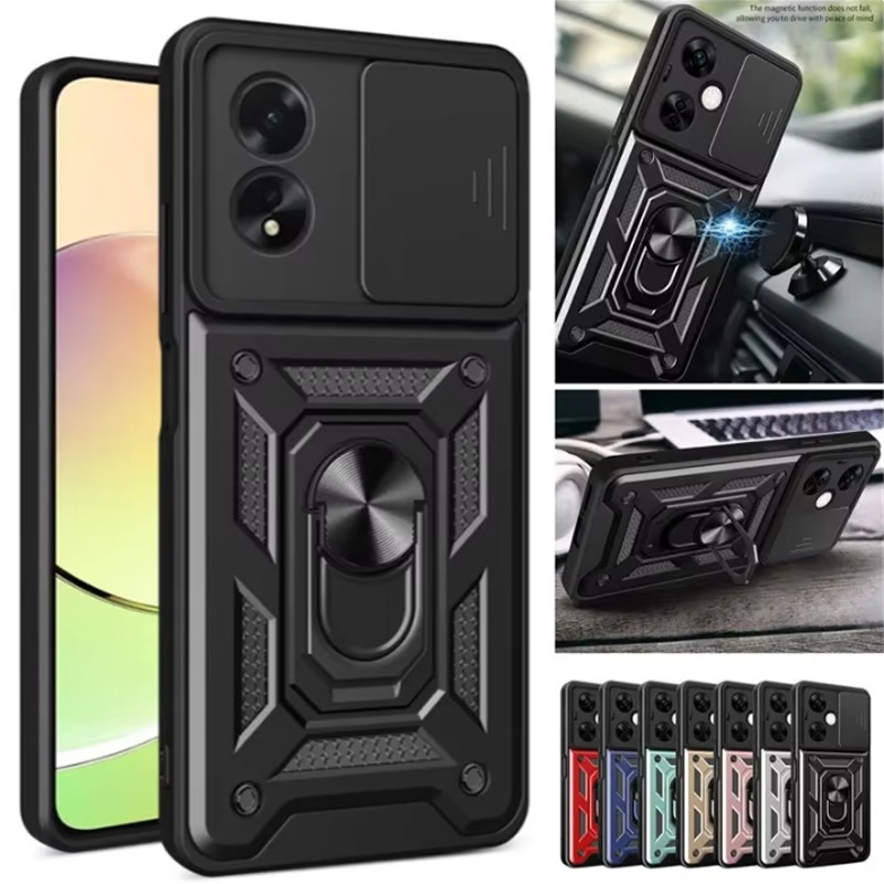 S26 Ultra Armor Rugged Case Ring Stand Push Pull Slide Lens Protection For Samsung S25 Edge S24 FE Plus A06 A16 A26 A36 A56 A07 A17 A27 A37 A57 M56 A1